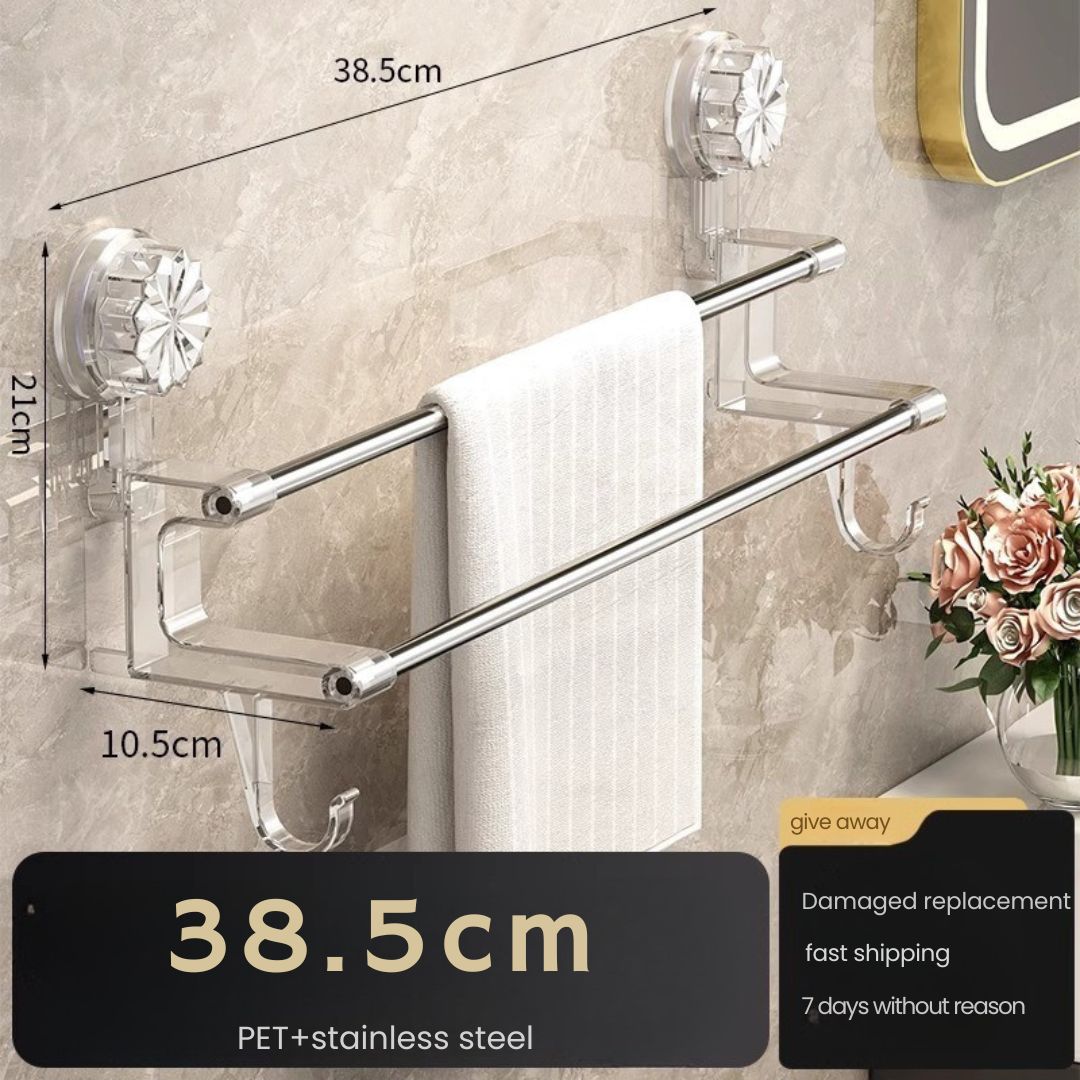 No-Drill Bathroom Towel Rack – Suction Cup Double Rod Wall Shelf for Towels & Clothes