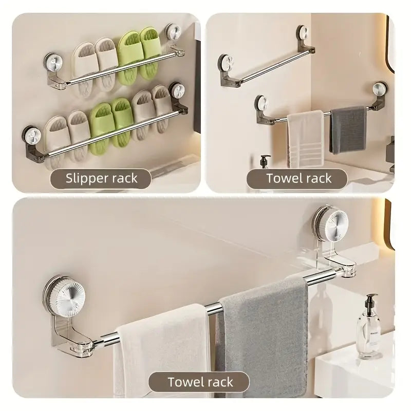 Primechoice Rotating Retractable Towel & Shoe Rack – Punch-Free Corner Bathroom Storage Rod with Vacuum Mount