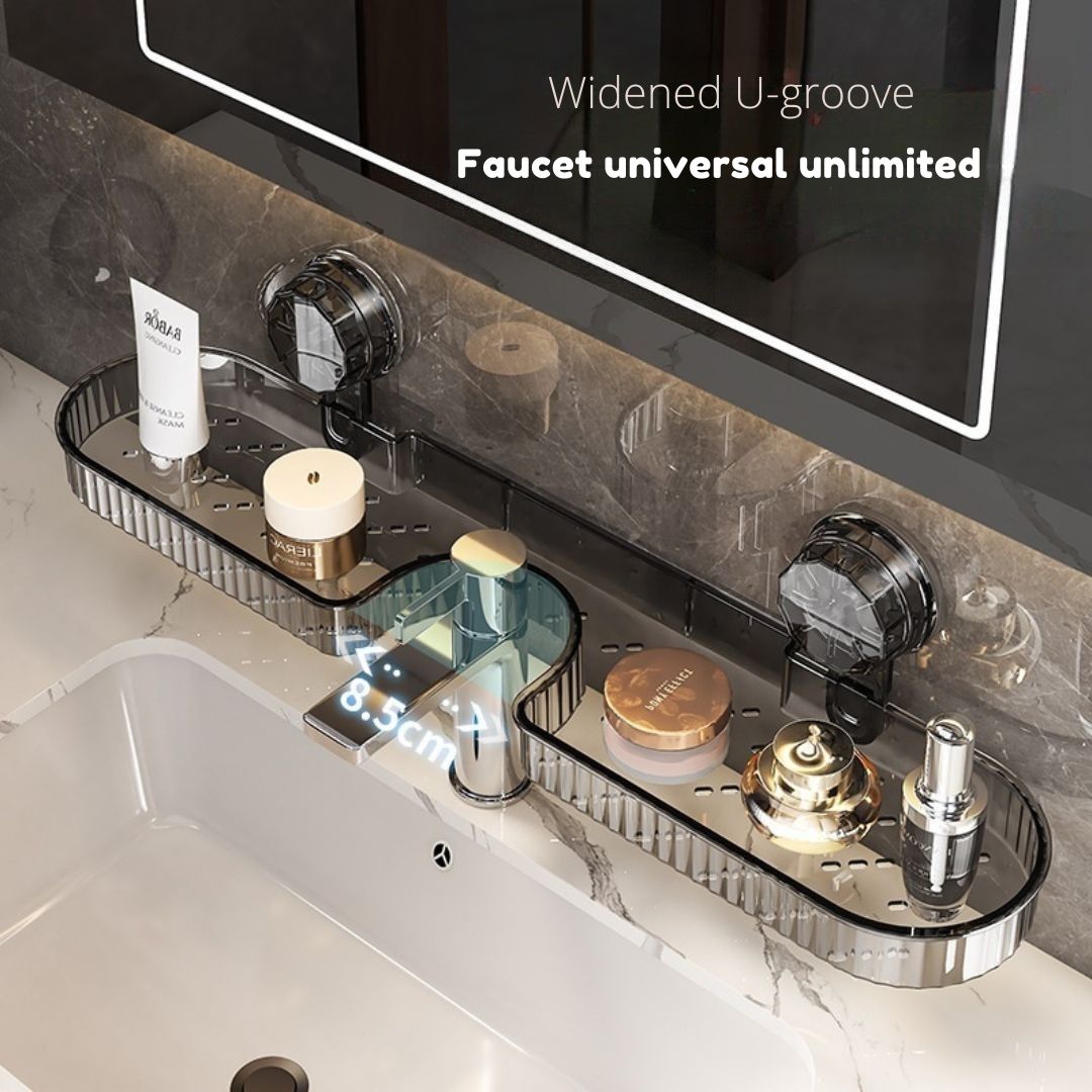 Suction Shelf for Sink Bathroom Storage Rack - Toothbrush Holder & Cosmetic Organizer