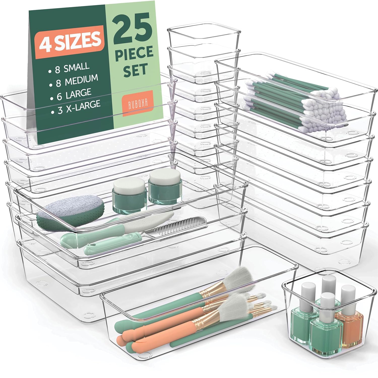 Clear Drawer Organizer Set