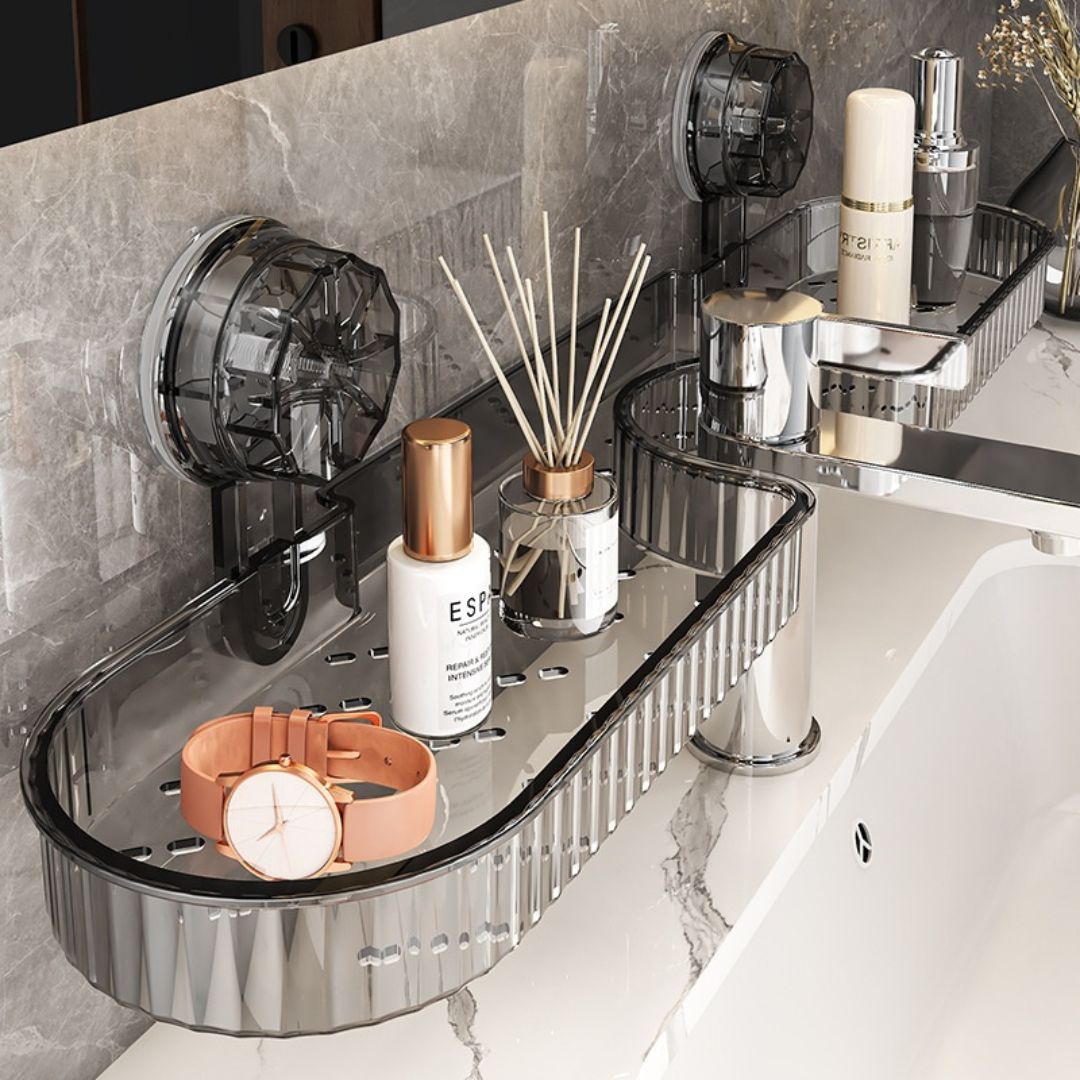 Suction Shelf for Sink Bathroom Storage Rack - Toothbrush Holder & Cosmetic Organizer