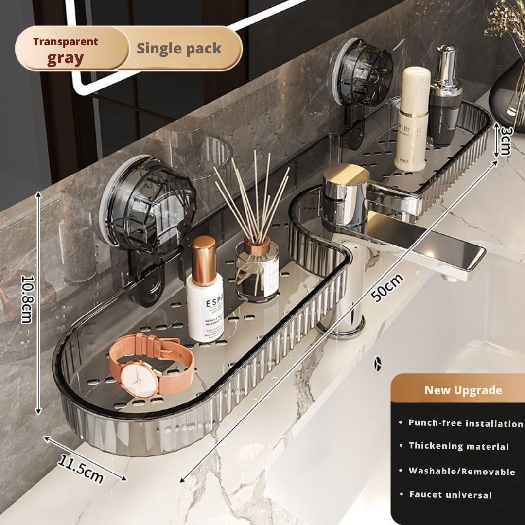 Suction Shelf for Sink Bathroom Storage Rack - Toothbrush Holder & Cosmetic Organizer
