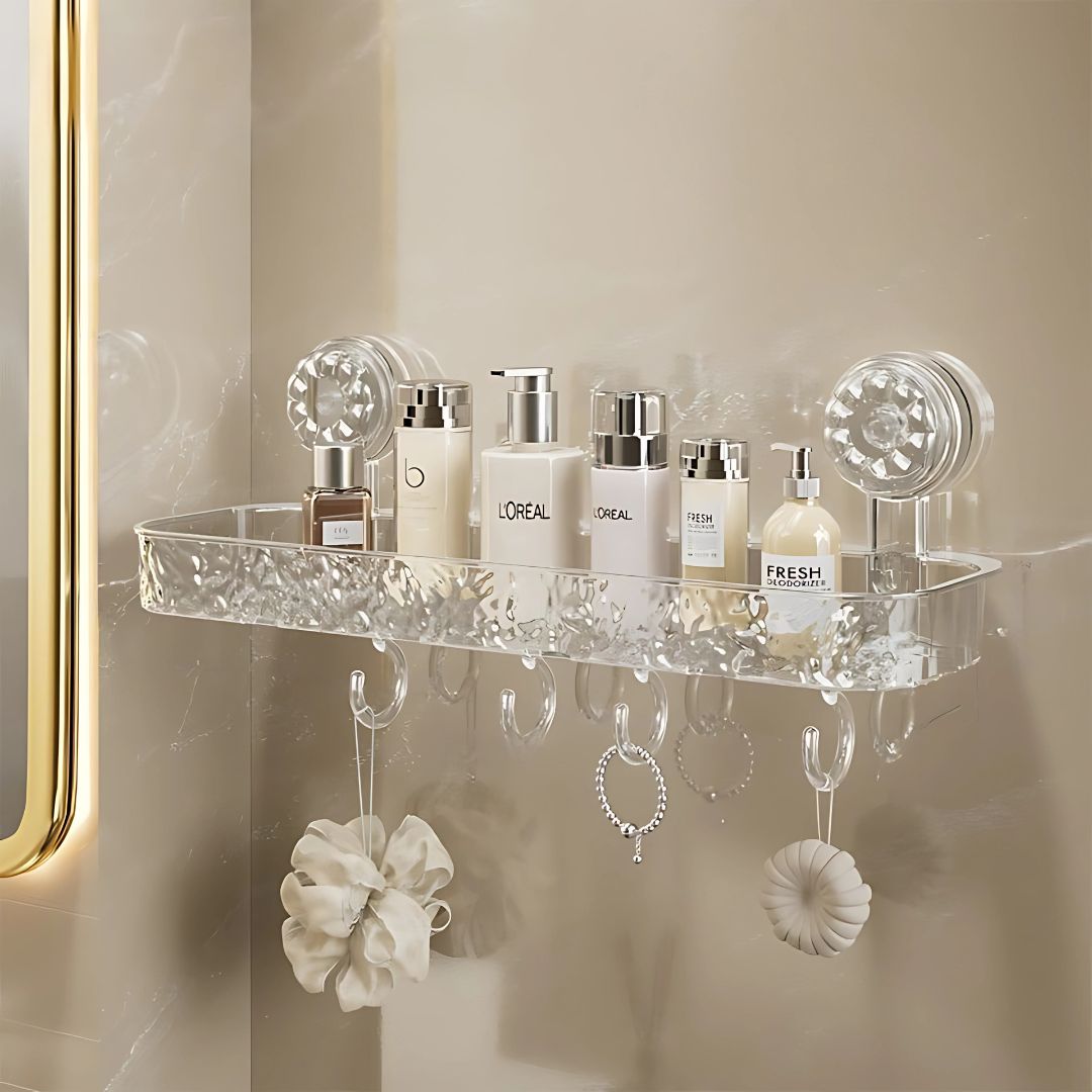 Primechoice Non-Perforated Vacuume Mount Storage Rack – Non-Drill Bathroom Wall Shelf for Toiletries & Washbasin