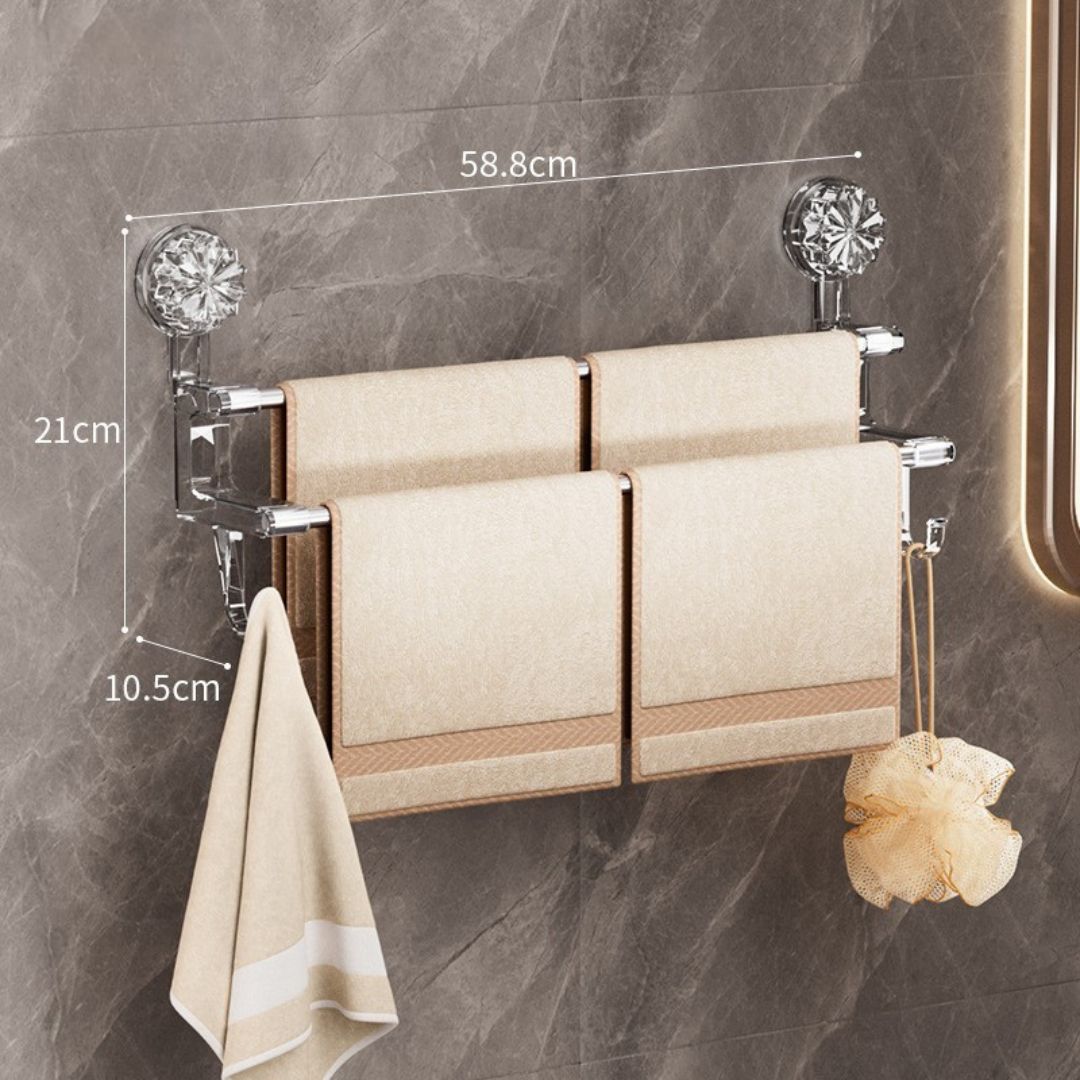 No-Drill Bathroom Towel Rack – Suction Cup Double Rod Wall Shelf for Towels & Clothes
