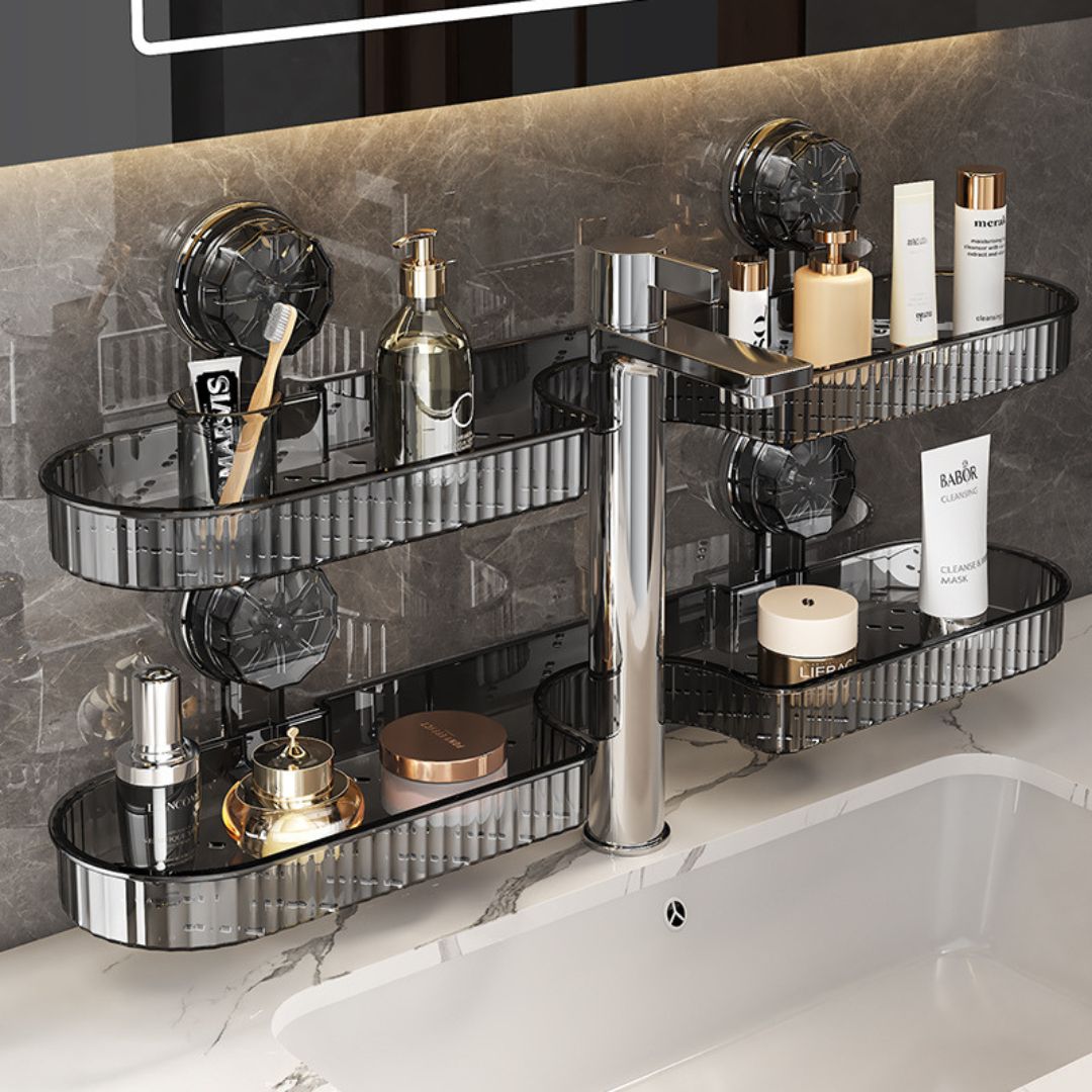 Suction Shelf for Sink Bathroom Storage Rack - Toothbrush Holder & Cosmetic Organizer