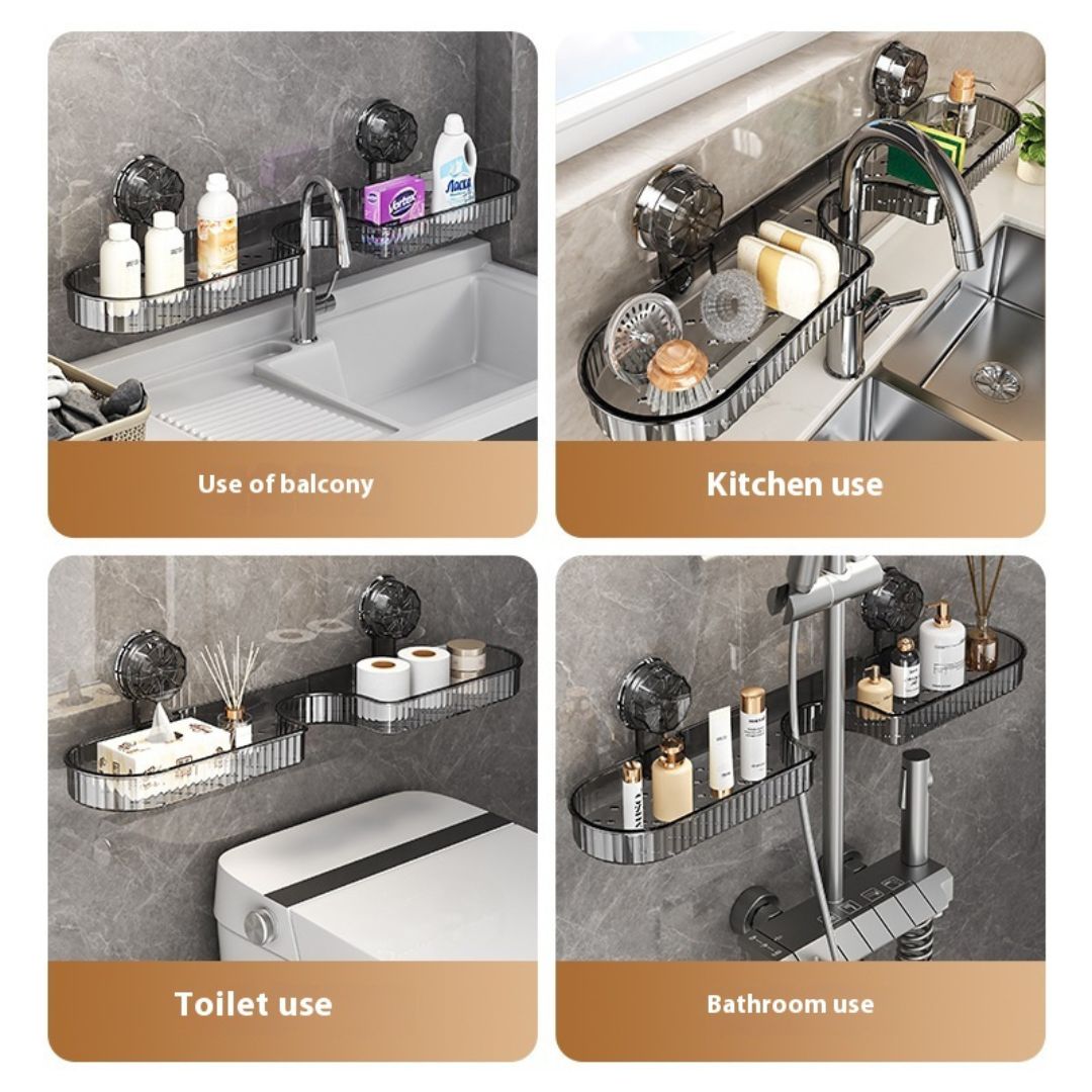 Suction Shelf for Sink Bathroom Storage Rack - Toothbrush Holder & Cosmetic Organizer