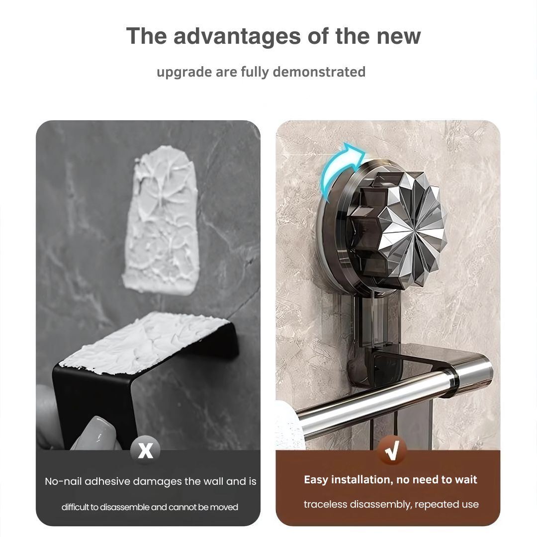 No-Drill Bathroom Towel Rack – Suction Cup Double Rod Wall Shelf for Towels & Clothes