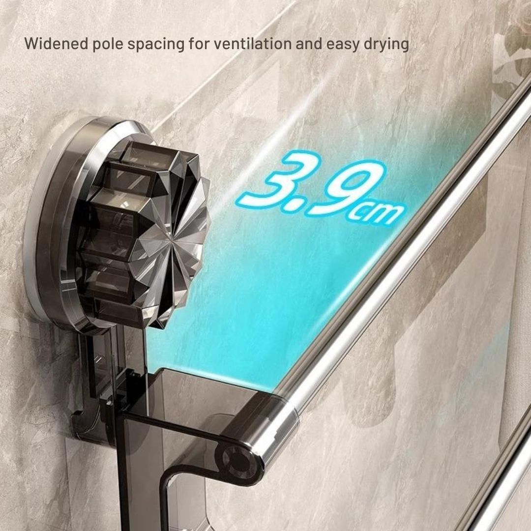 No-Drill Bathroom Towel Rack – Suction Cup Double Rod Wall Shelf for Towels & Clothes