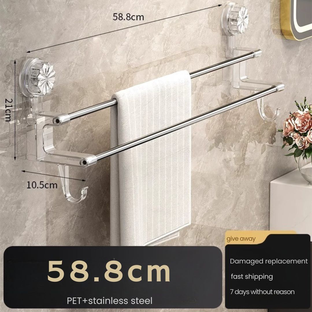 No-Drill Bathroom Towel Rack – Suction Cup Double Rod Wall Shelf for Towels & Clothes