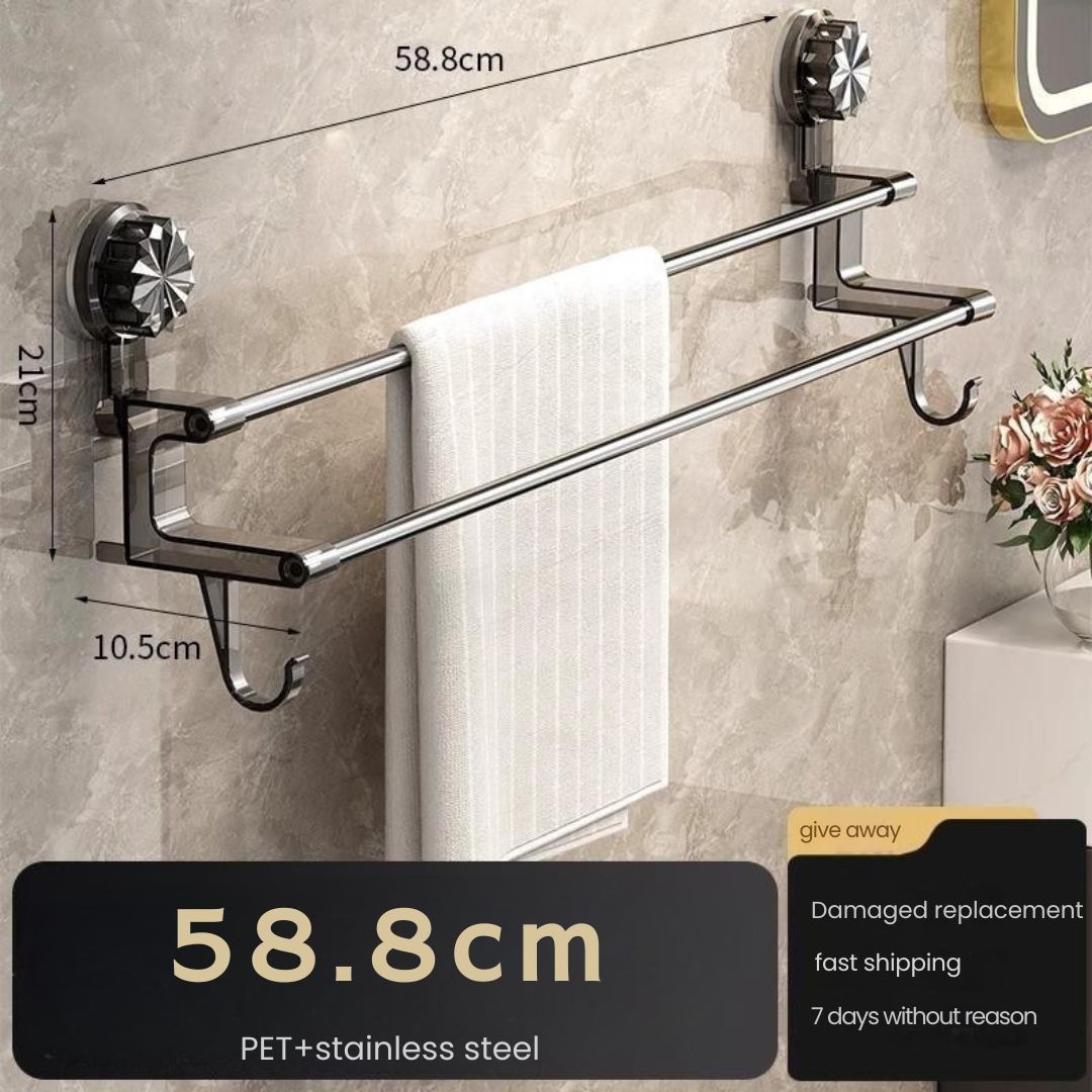 No-Drill Bathroom Towel Rack – Suction Cup Double Rod Wall Shelf for Towels & Clothes
