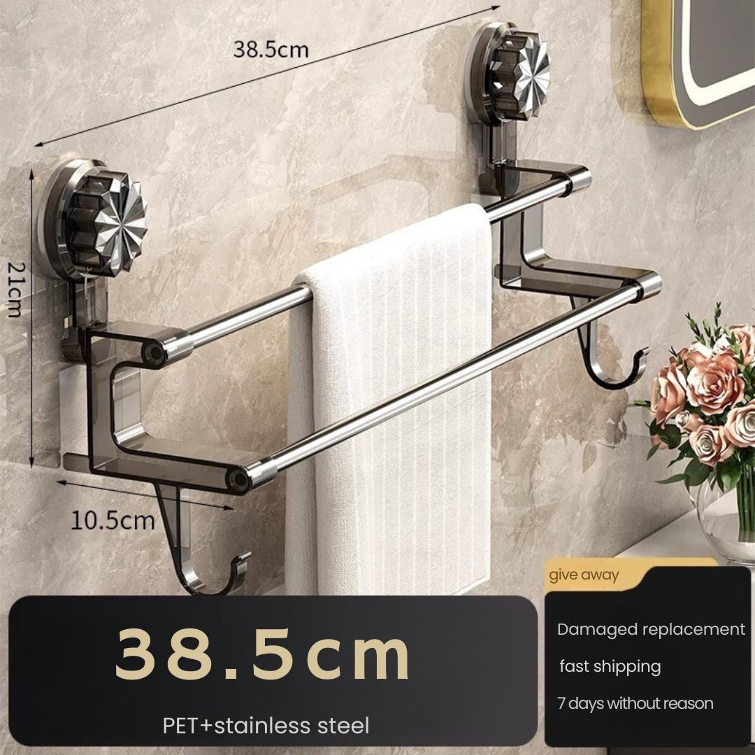 No-Drill Bathroom Towel Rack – Suction Cup Double Rod Wall Shelf for Towels & Clothes