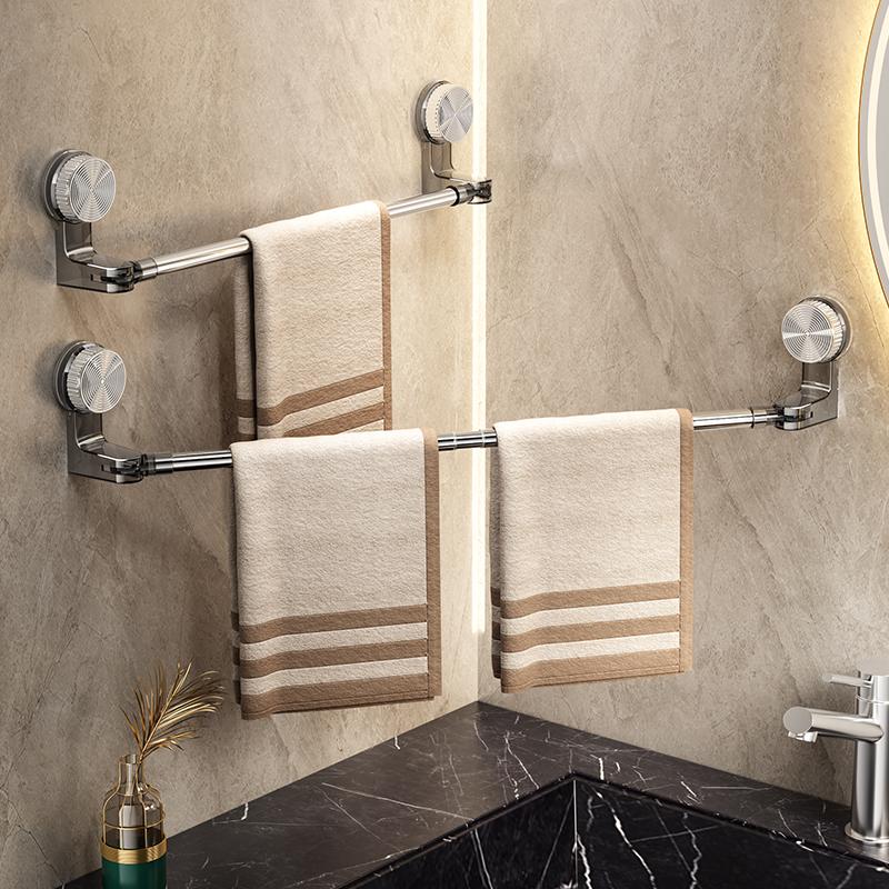 Primechoice Rotating Retractable Towel & Shoe Rack – Punch-Free Corner Bathroom Storage Rod with Vacuum Mount