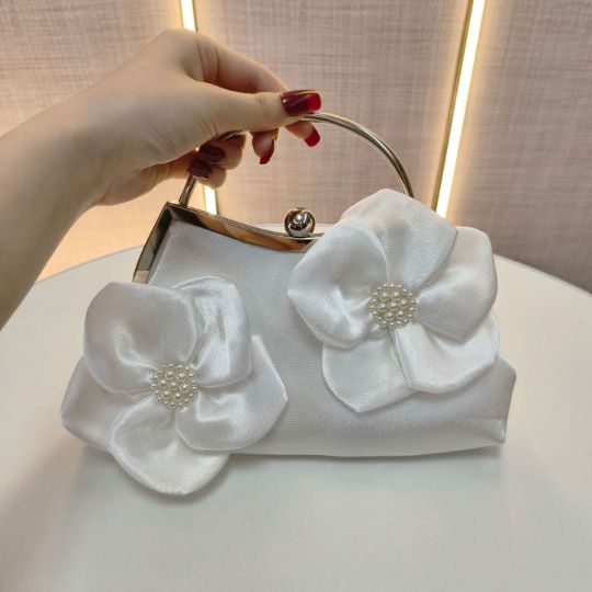 Pearl Flower Satin Clutch