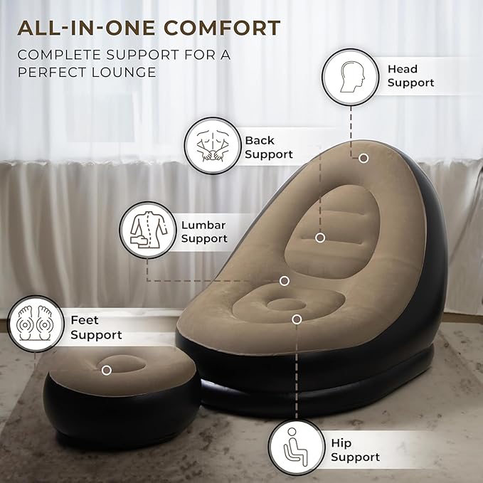 Inflatable Sofa & Ottoman 🌟 | Travel, Camping, Home Use