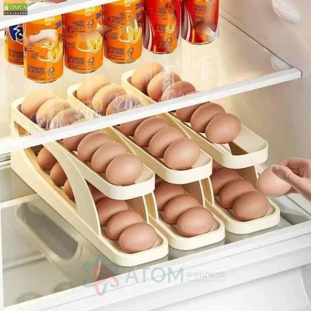 Automatic Rolling Egg Holder Container | Gravity-Fed Fridge Organizer for Easy Access & Storage