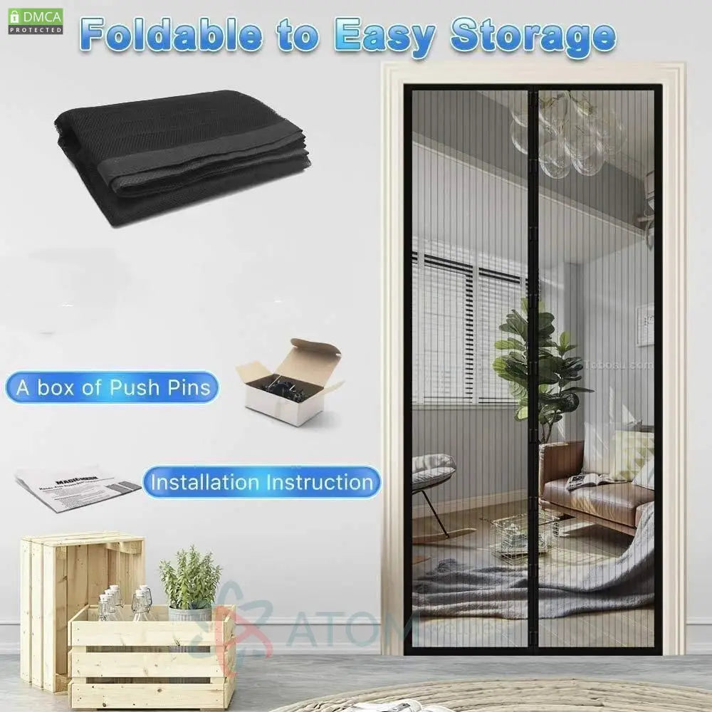Magnetic Foldable Anti-Mosquito Door Screen Curtain | Instant Close Mesh Net for Home | Fresh Air & Pest Protection