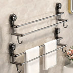No-Drill Bathroom Towel Rack – Suction Cup Double Rod Wall Shelf for Towels & Clothes