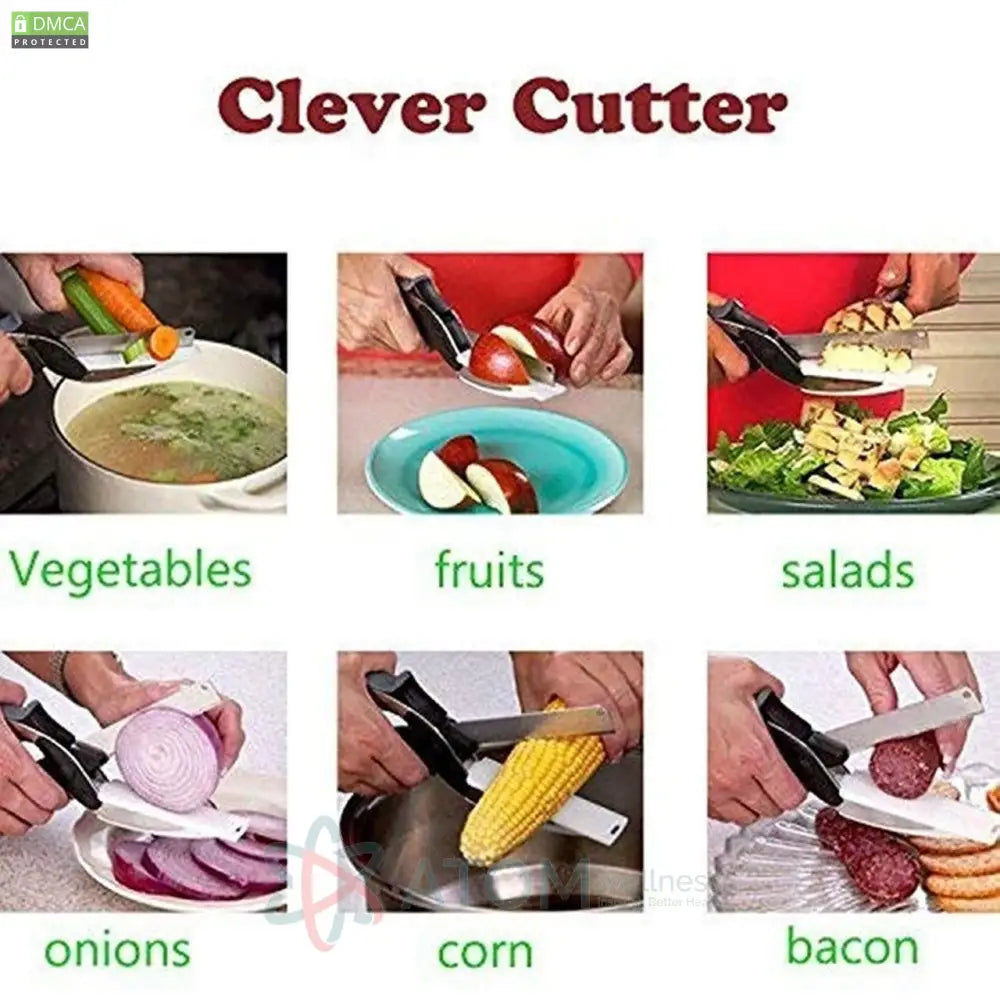 2-in-1 Clever Cutter Kitchen Knife & Food Chopper | Stainless Steel Blade with Built-in Chopping Board