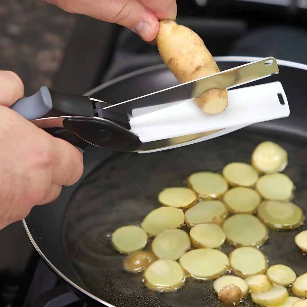 2-in-1 Clever Cutter Kitchen Knife & Food Chopper | Stainless Steel Blade with Built-in Chopping Board