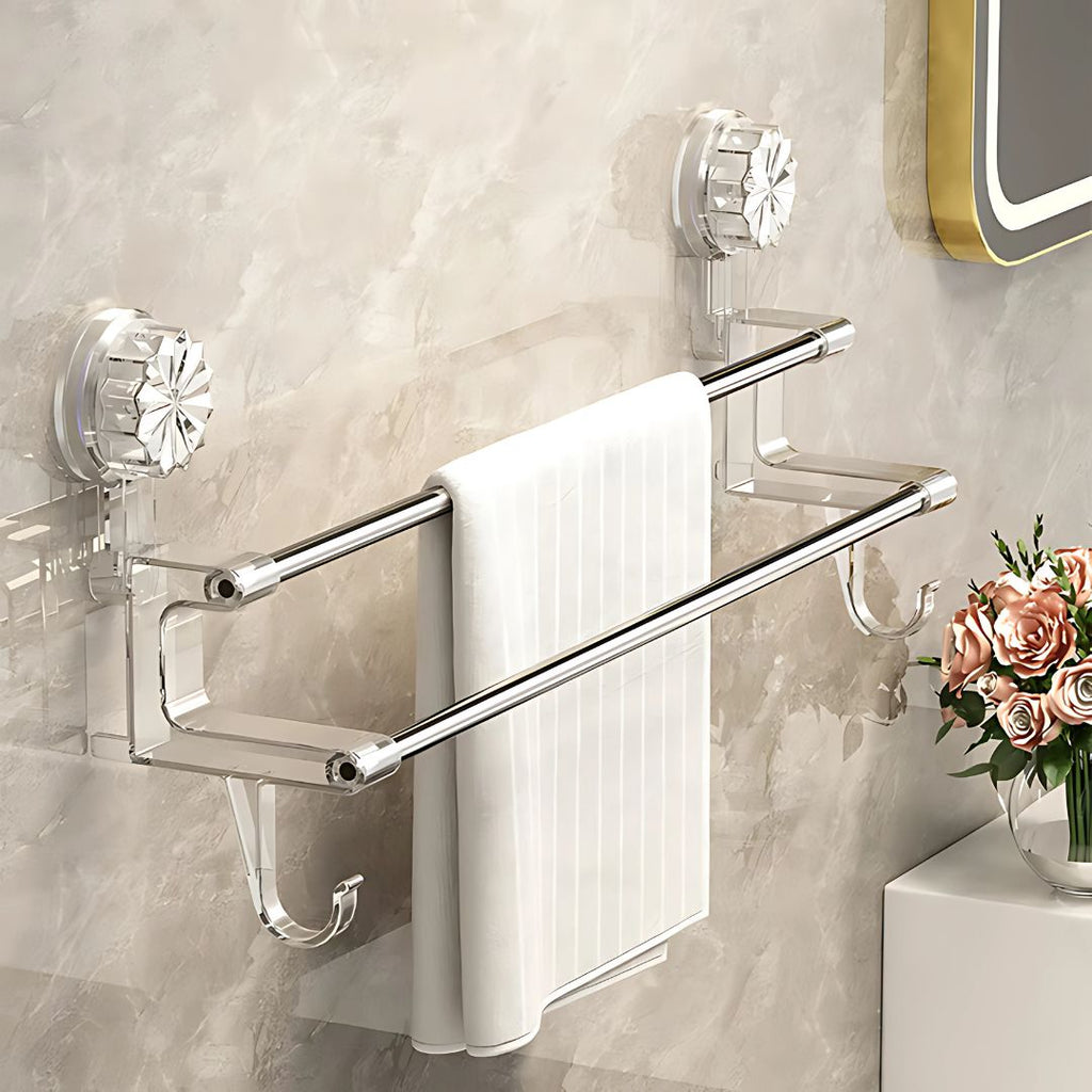 No-Drill Bathroom Towel Rack – Suction Cup Double Rod Wall Shelf for Towels & Clothes