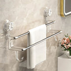 No-Drill Bathroom Towel Rack – Suction Cup Double Rod Wall Shelf for Towels & Clothes