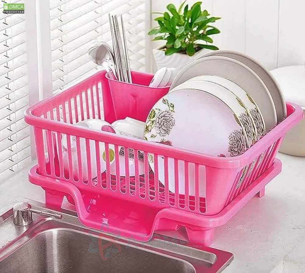 3-in-1 Compact Kitchen Dish Drainer with Cutlery Holder | Plastic Utensil Drying Rack | Space-Saving Design
