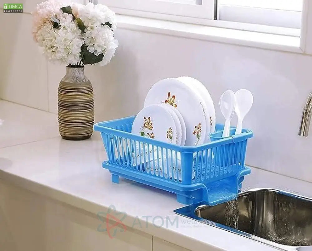 3-in-1 Compact Kitchen Dish Drainer with Cutlery Holder | Plastic Utensil Drying Rack | Space-Saving Design