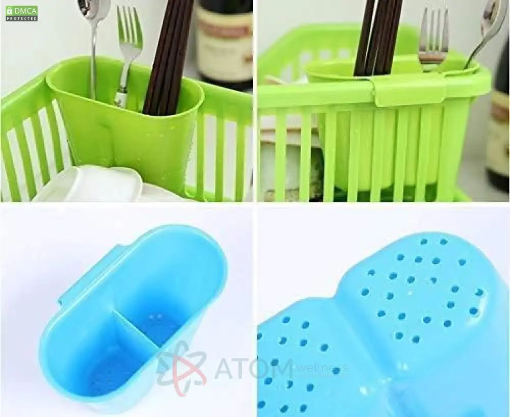 3-in-1 Compact Kitchen Dish Drainer with Cutlery Holder | Plastic Utensil Drying Rack | Space-Saving Design