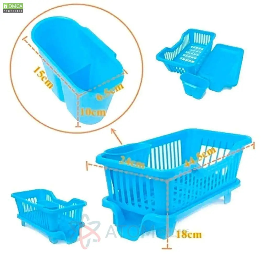 3-in-1 Compact Kitchen Dish Drainer with Cutlery Holder | Plastic Utensil Drying Rack | Space-Saving Design