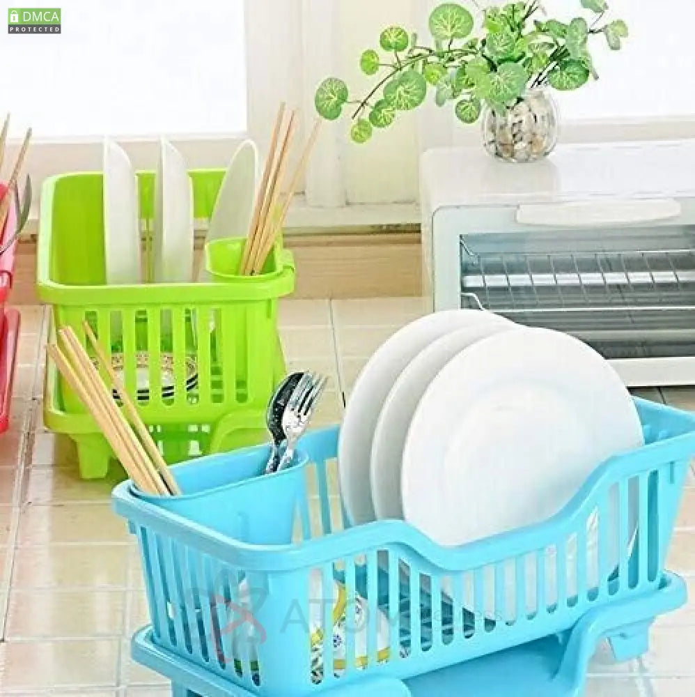3-in-1 Compact Kitchen Dish Drainer with Cutlery Holder | Plastic Utensil Drying Rack | Space-Saving Design