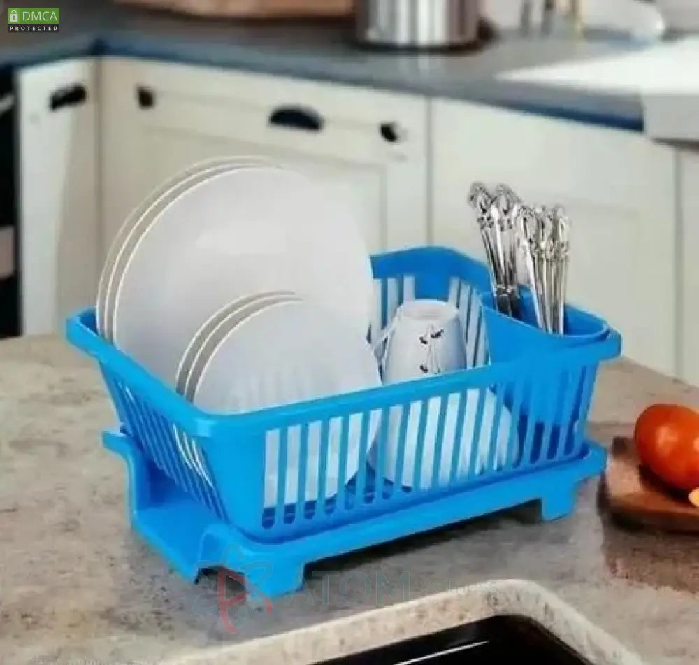 3-in-1 Compact Kitchen Dish Drainer with Cutlery Holder | Plastic Utensil Drying Rack | Space-Saving Design