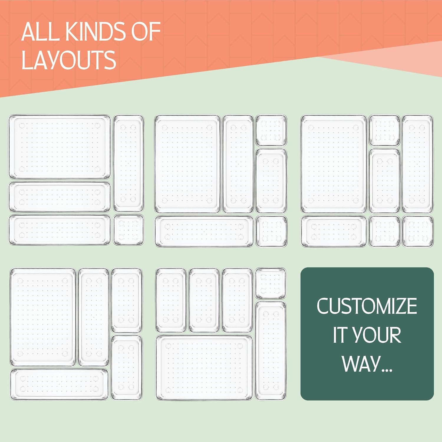 Clear Drawer Organizer Set