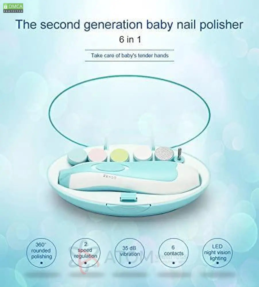 6 in 1 Electric Baby Nail Clipper Polisher with LED Light