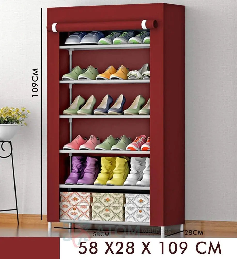 6 Layer Shoe Rack Stand- Steel Tube And Plastic Dustproof & Damp-proof Portable Collapsible Shoe Rack Stand(6 Shelves) for 18 pairs shoes