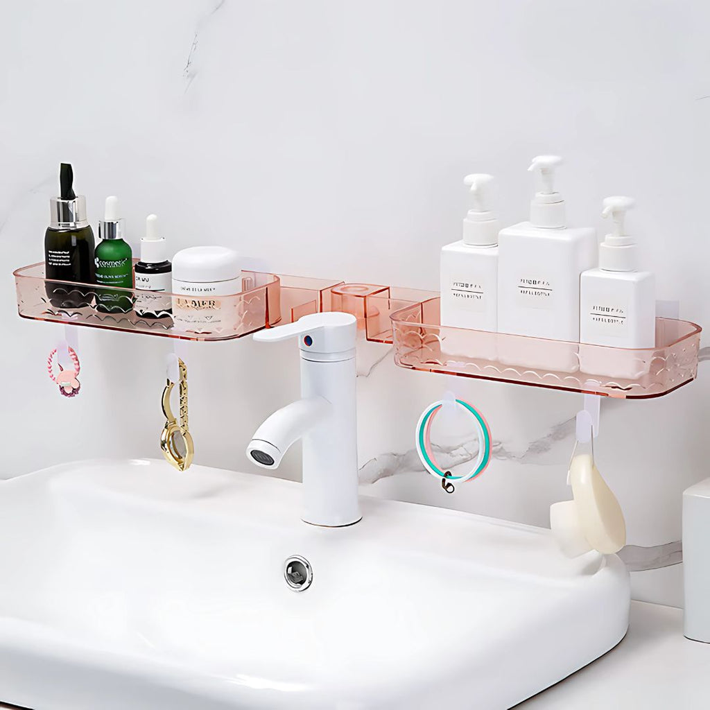 Multi-Functional Wall-Mounted Bathroom Organizer – Foldable Plastic Shelf Rack