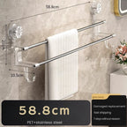 No-Drill Bathroom Towel Rack – Suction Cup Double Rod Wall Shelf for Towels & Clothes