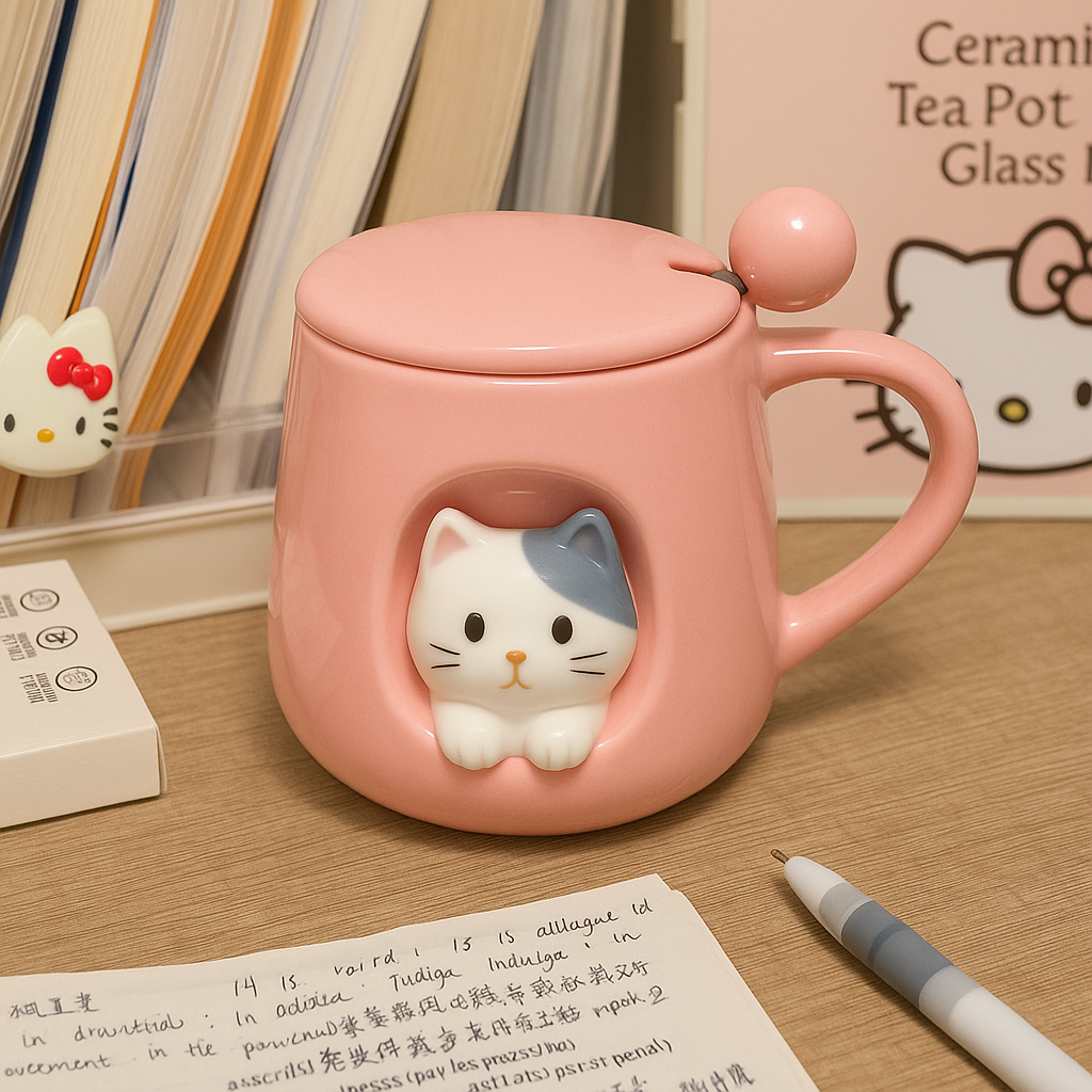 Cat Ceramic Mug with Lid