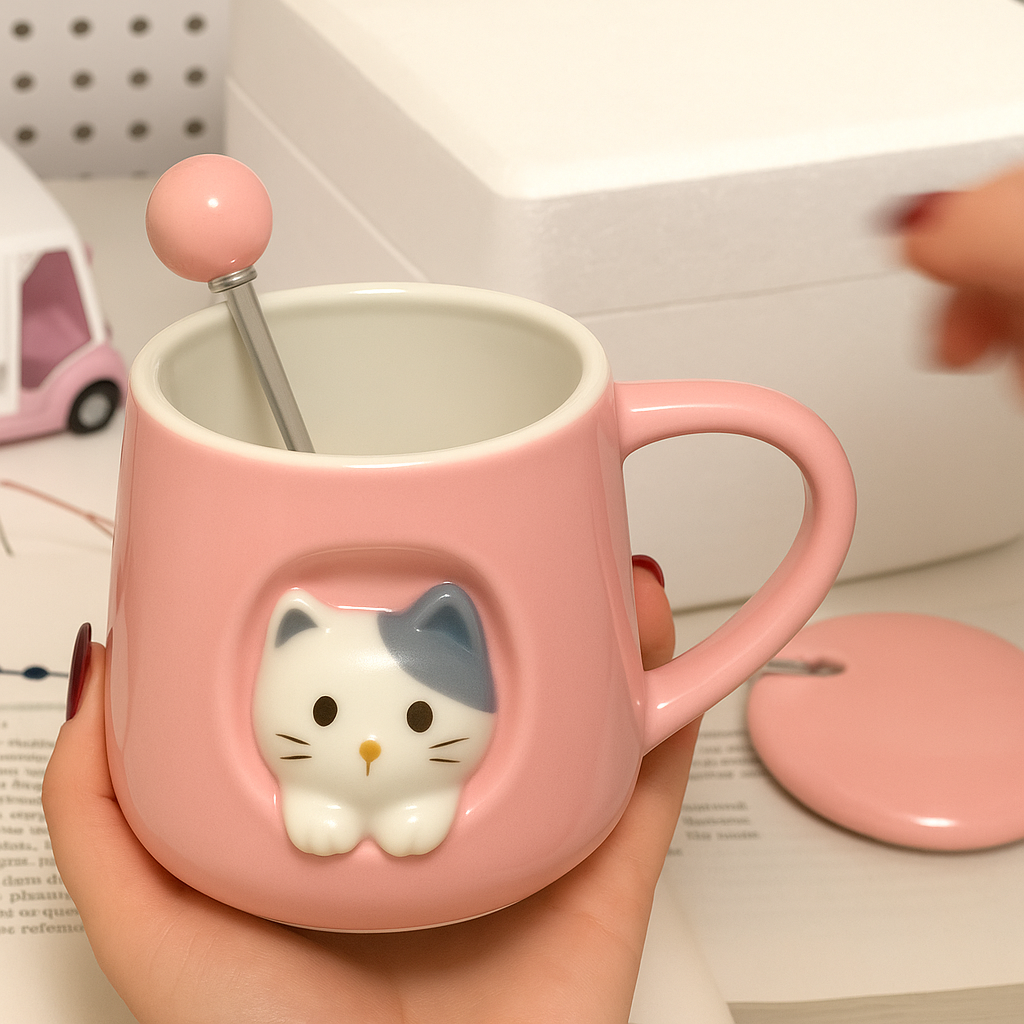 Cat Ceramic Mug with Lid