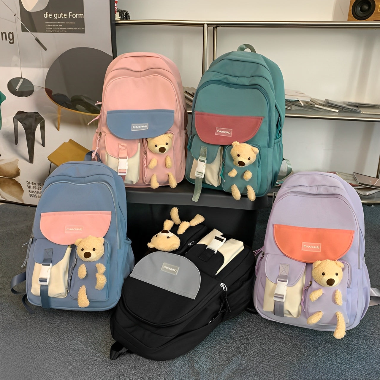 Backpack with Bear Charm