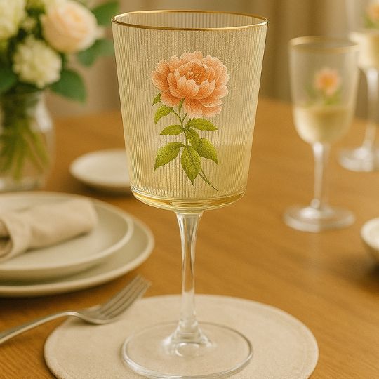 Floral Striped Wine Glass