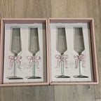 Pink Bow Glass Flutes