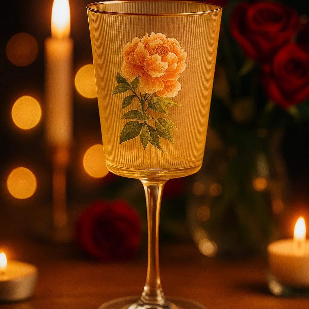 Floral Striped Wine Glass