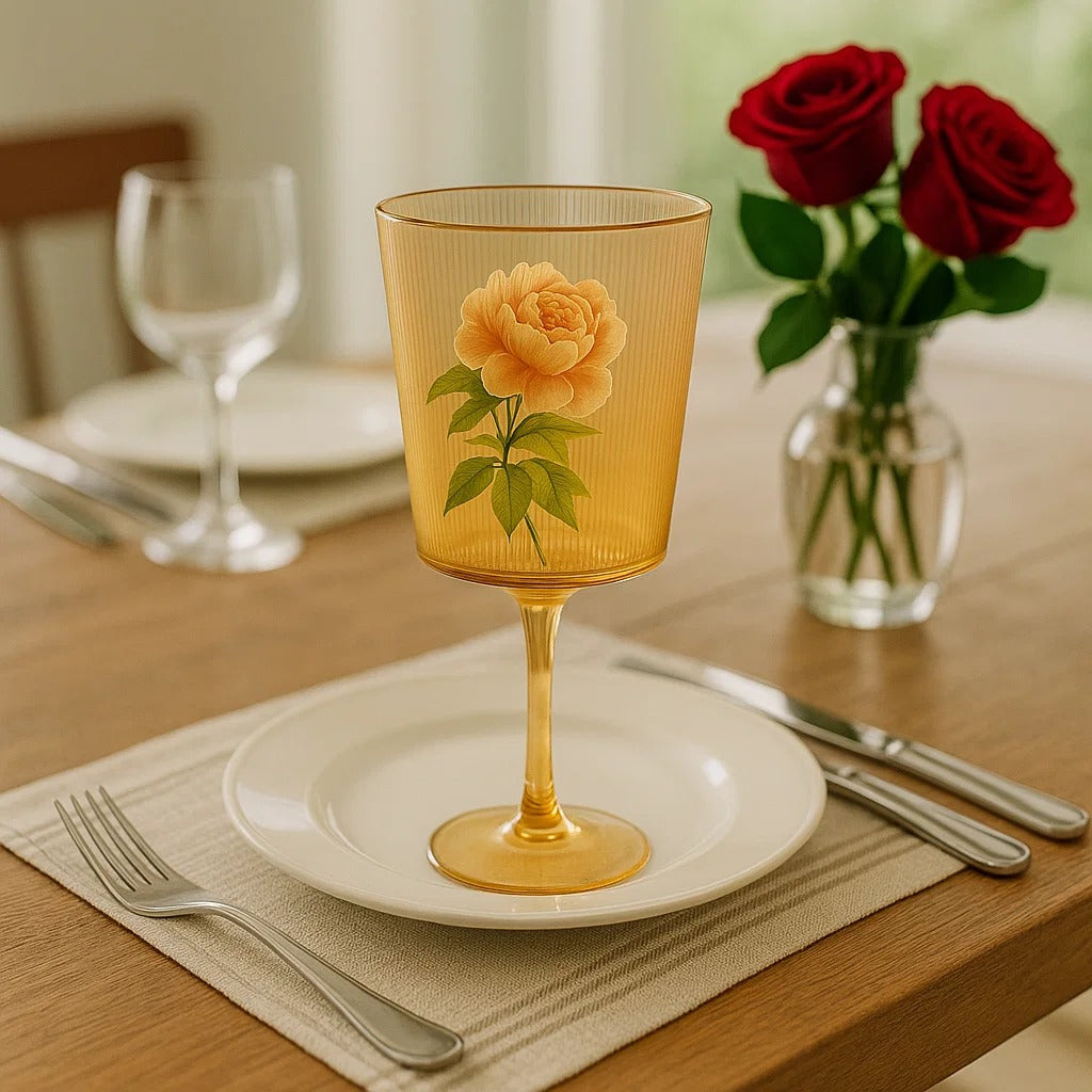 Floral Striped Wine Glass