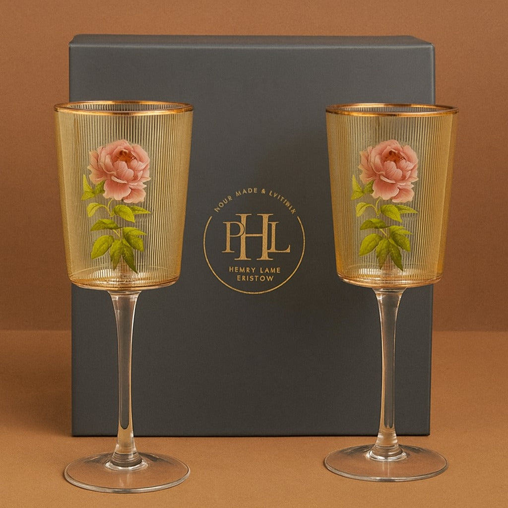Floral Striped Wine Glass