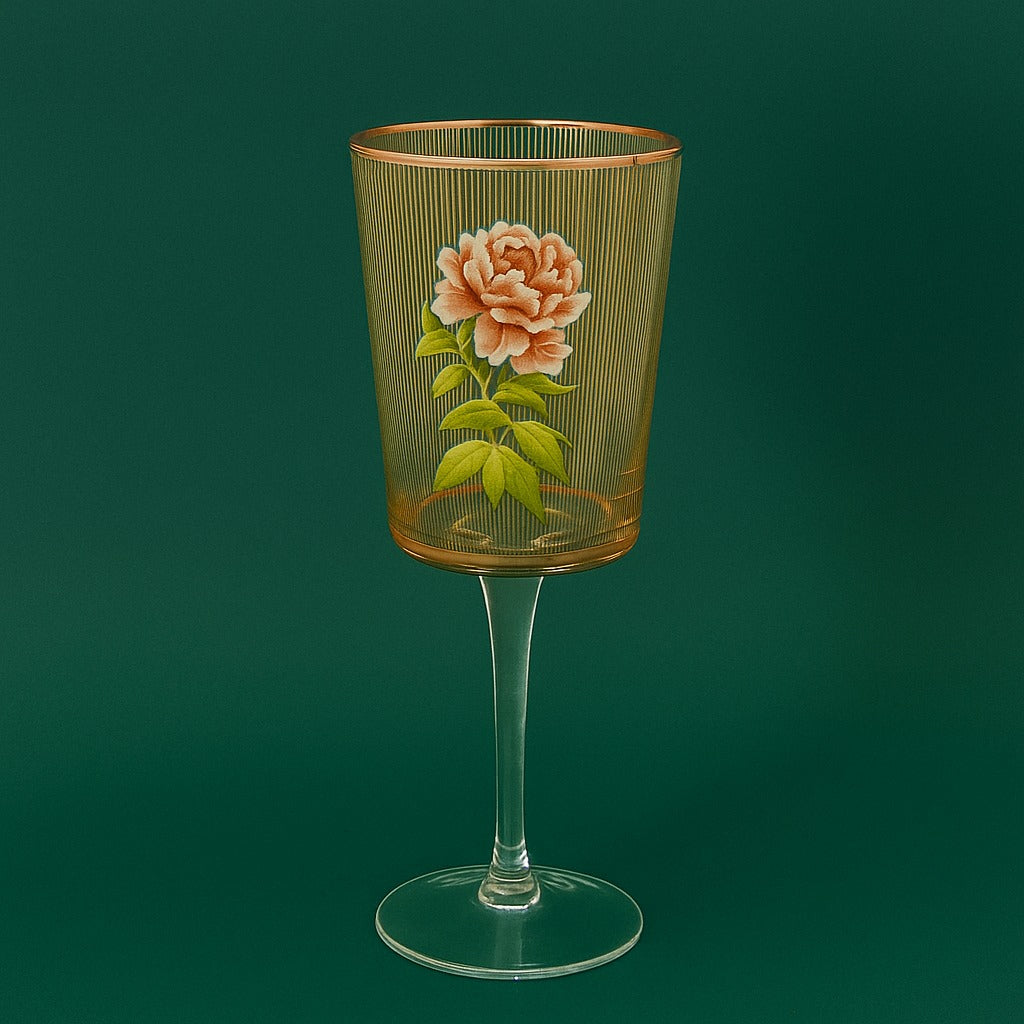 Floral Striped Wine Glass