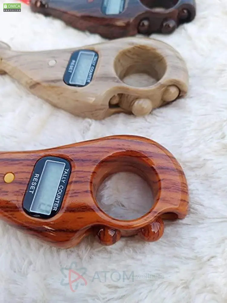 Digital Tally Counter with Adjustable Finger Ring | 5-Channel Manual Number Counting Machine for Tasbeeh & Sports (Wood Finish)
