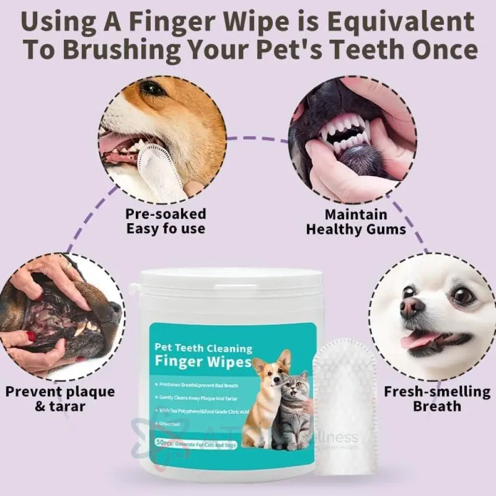 Disposable Dental Finger Wipes for Pets – Teeth Cleaning Wipes for Dogs & Cats (Pack of 50)