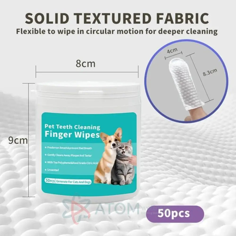 Disposable Dental Finger Wipes for Pets – Teeth Cleaning Wipes for Dogs & Cats (Pack of 50)