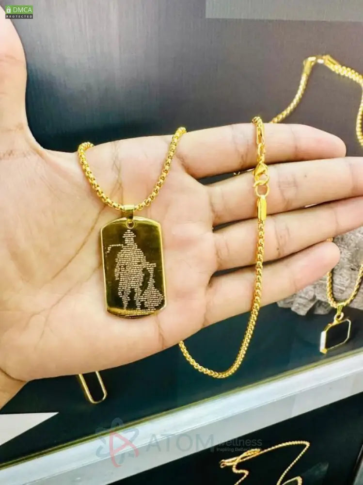Golden Hanuman Chalisa Pendant with Chain – Gold-Plated Spiritual Elegance