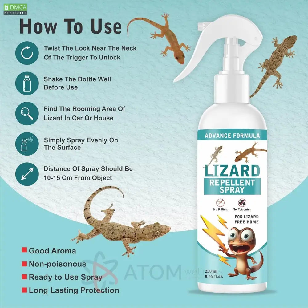 Humane & Non-Toxic Lizard Repellent Home Spray - Cedarwood Scent | Safe Pest Control (250ML, Pack of 2)